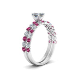 Load image into Gallery viewer, shared-prong-asscher-engagement-and-wedding-ring-set-with-pink-sapphire-in-FDENS3023ASGSADRPI-NL-WG
