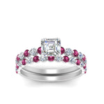 Load image into Gallery viewer, shared-prong-asscher-engagement-and-wedding-ring-set-with-pink-sapphire-in-FDENS3023ASGSADRPI-NL-WG
