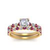 Load image into Gallery viewer, shared-prong-asscher-engagement-and-wedding-ring-set-with-pink-sapphire-in-FDENS3023ASGSADRPI-NL-YG