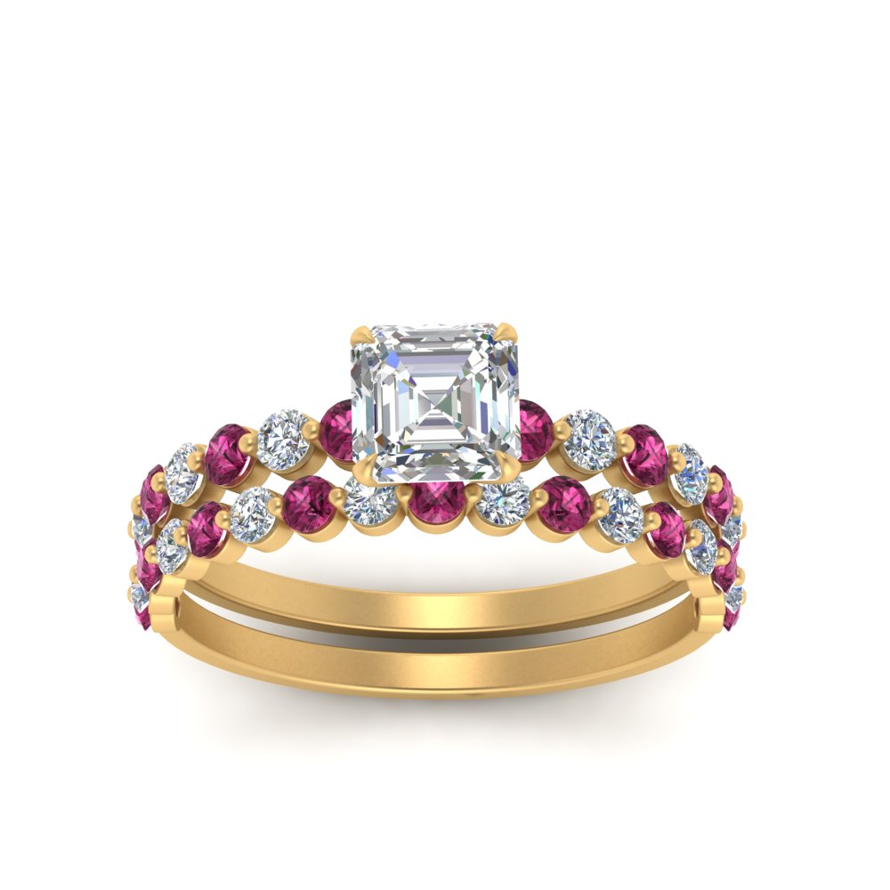 shared-prong-asscher-engagement-and-wedding-ring-set-with-pink-sapphire-in-FDENS3023ASGSADRPI-NL-YG