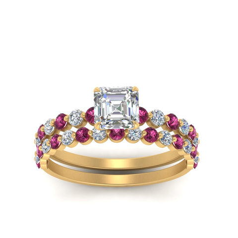 shared-prong-asscher-engagement-and-wedding-ring-set-with-pink-sapphire-in-FDENS3023ASGSADRPI-NL-YG