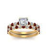 Load image into Gallery viewer, shared-prong-asscher-engagement-and-wedding-ring-set-with-ruby-in-FDENS3023ASGRUDR-NL-YG