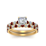 Load image into Gallery viewer, shared-prong-asscher-engagement-and-wedding-ring-set-with-ruby-in-FDENS3023ASGRUDR-NL-YG
