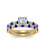 Load image into Gallery viewer, shared-prong-asscher-engagement-and-wedding-ring-set-with-sapphire-in-FDENS3023ASGSABL-NL-YG
