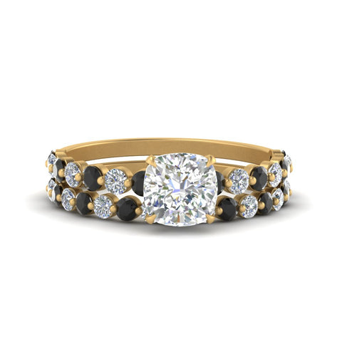shared-prong-cushion-engagement-and-wedding-ring-set-with-black-diamond-in-FDENS3023CUGBLACK-NL-YG