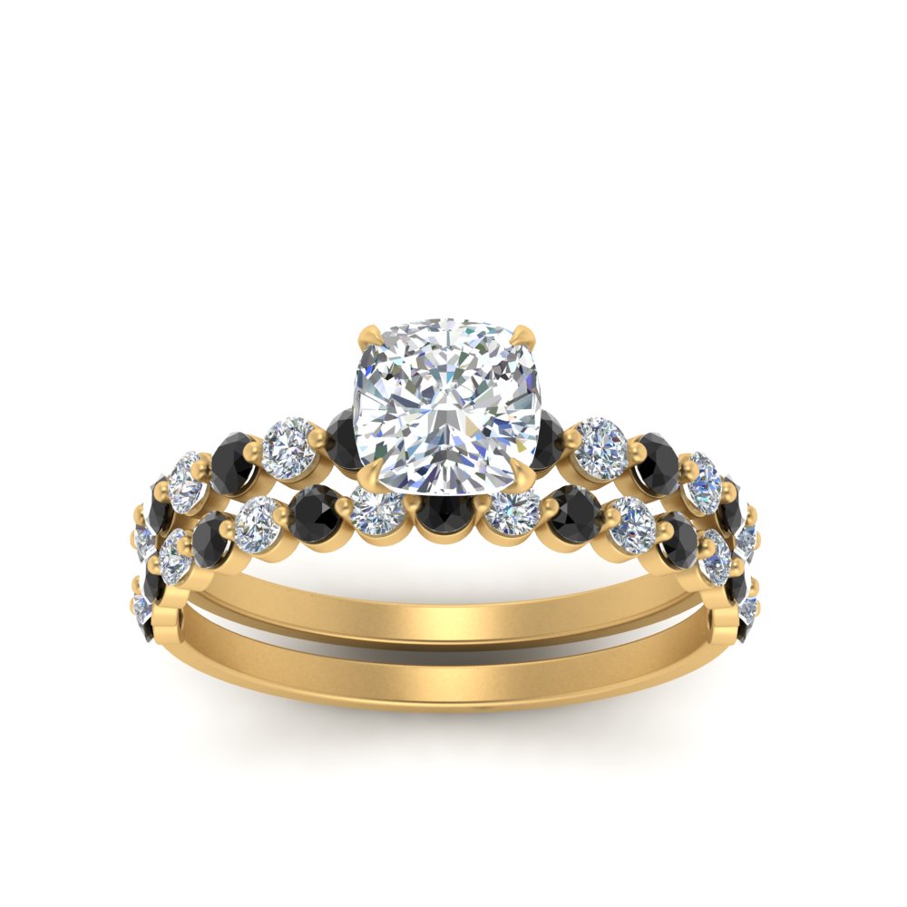 shared-prong-cushion-engagement-and-wedding-ring-set-with-black-diamond-in-FDENS3023CUGBLACK-NL-YG