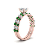 Load image into Gallery viewer, shared-prong-cushion-engagement-and-wedding-ring-set-with-emerald-in-FDENS3023CUGEMGR-NL-RG

