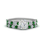Load image into Gallery viewer, shared-prong-cushion-engagement-and-wedding-ring-set-with-emerald-in-FDENS3023CUGEMGR-NL-WG
