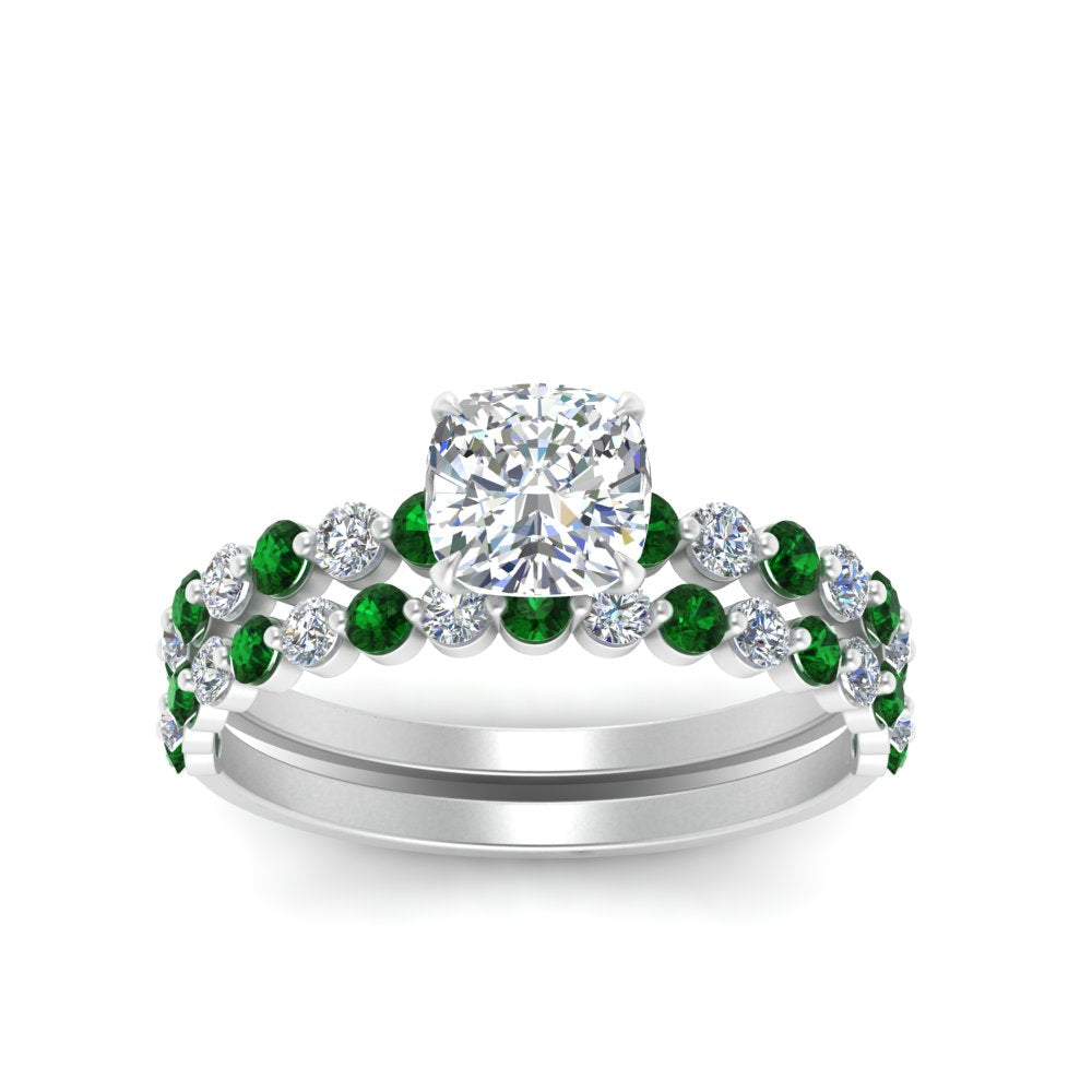 shared-prong-cushion-engagement-and-wedding-ring-set-with-emerald-in-FDENS3023CUGEMGR-NL-WG