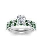 Load image into Gallery viewer, shared-prong-cushion-engagement-and-wedding-ring-set-with-emerald-in-FDENS3023CUGEMGR-NL-WG
