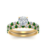 Load image into Gallery viewer, shared-prong-cushion-engagement-and-wedding-ring-set-with-emerald-in-FDENS3023CUGEMGR-NL-YG
