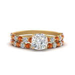 Load image into Gallery viewer, shared-prong-cushion-engagement-and-wedding-ring-set-with-orange-sapphire-in-FDENS3023CUGSAOR-NL-YG
