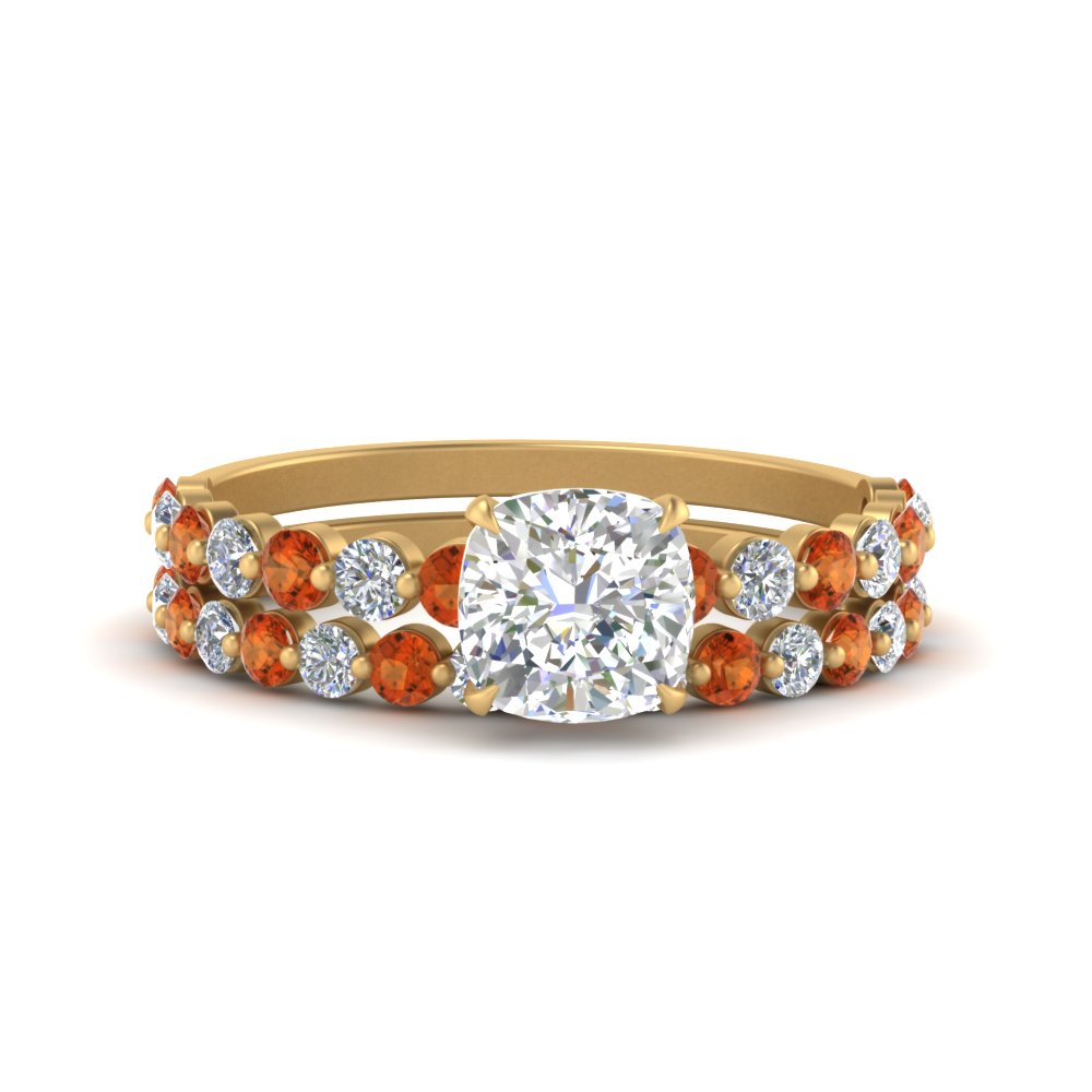 shared-prong-cushion-engagement-and-wedding-ring-set-with-orange-sapphire-in-FDENS3023CUGSAOR-NL-YG