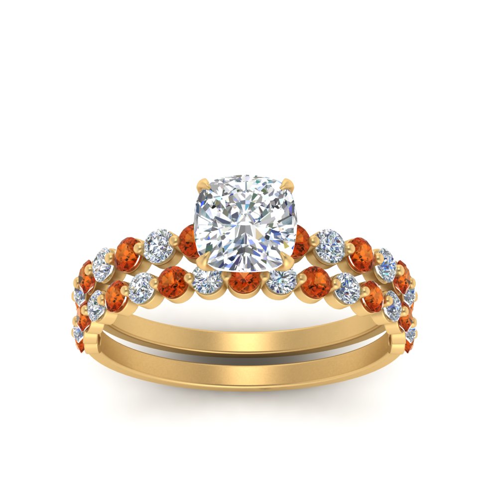 shared-prong-cushion-engagement-and-wedding-ring-set-with-orange-sapphire-in-FDENS3023CUGSAOR-NL-YG
