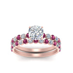 Load image into Gallery viewer, shared-prong-cushion-engagement-and-wedding-ring-set-with-pink-sapphire-in-FDENS3023CUGSADRPI-NL-RG
