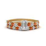 Load image into Gallery viewer, shared-prong-emerald-cut-engagement-and-wedding-ring-set-with-orange-sapphire-in-FDENS3023EMGSAOR-NL-YG
