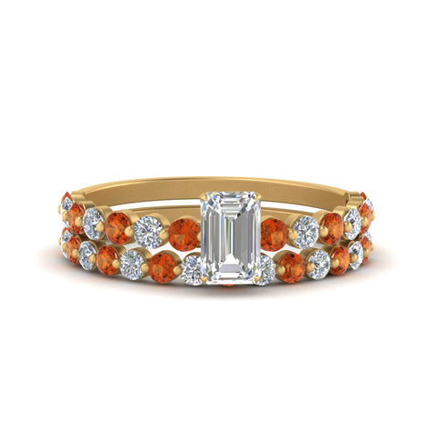 shared-prong-emerald-cut-engagement-and-wedding-ring-set-with-orange-sapphire-in-FDENS3023EMGSAOR-NL-YG