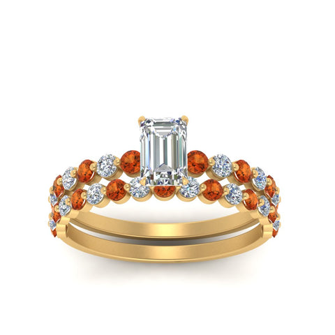 shared-prong-emerald-cut-engagement-and-wedding-ring-set-with-orange-sapphire-in-FDENS3023EMGSAOR-NL-YG