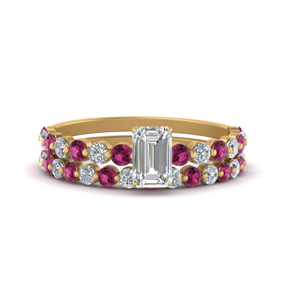 shared-prong-emerald-cut-engagement-and-wedding-ring-set-with-pink-sapphire-in-FDENS3023EMGSADRPI-NL-YG