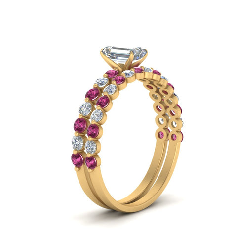shared-prong-emerald-cut-engagement-and-wedding-ring-set-with-pink-sapphire-in-FDENS3023EMGSADRPI-NL-YG