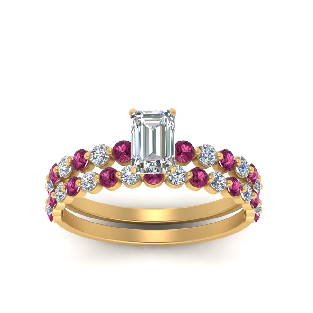 shared-prong-emerald-cut-engagement-and-wedding-ring-set-with-pink-sapphire-in-FDENS3023EMGSADRPI-NL-YG