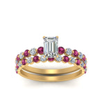 Load image into Gallery viewer, shared-prong-emerald-cut-engagement-and-wedding-ring-set-with-pink-sapphire-in-FDENS3023EMGSADRPI-NL-YG

