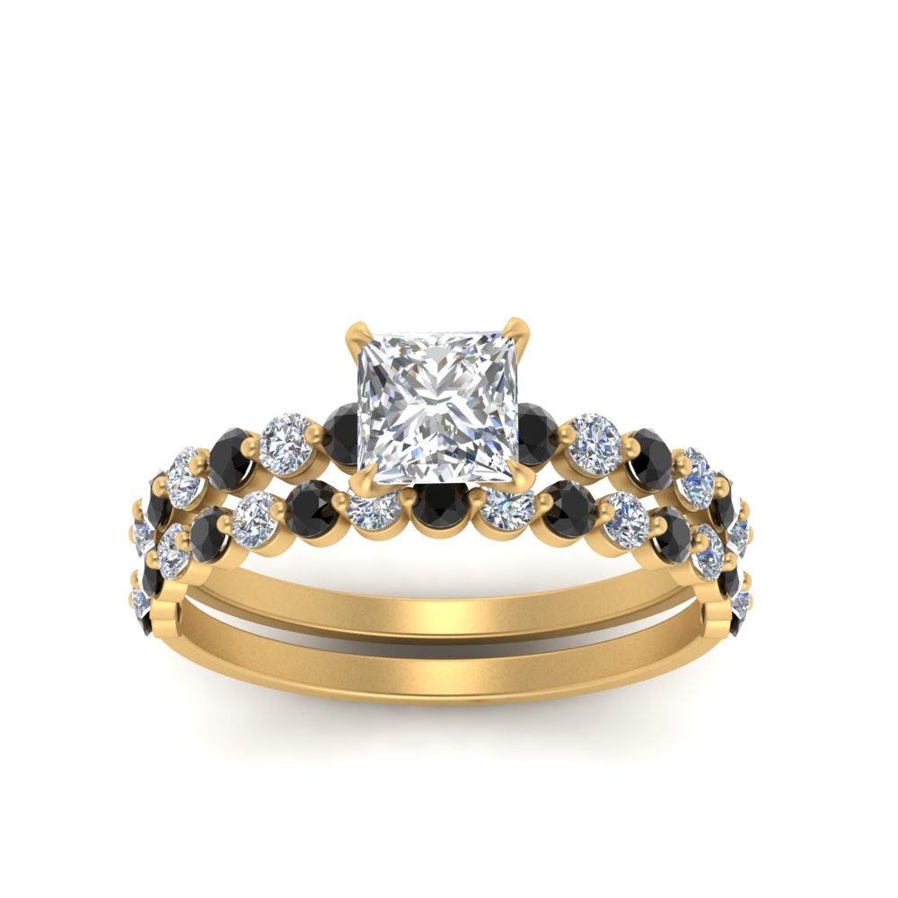 shared-prong-princess-cut-engagement-and-wedding-ring-set-with-black-diamond-in-FDENS3023PRGBLACK-NL-YG