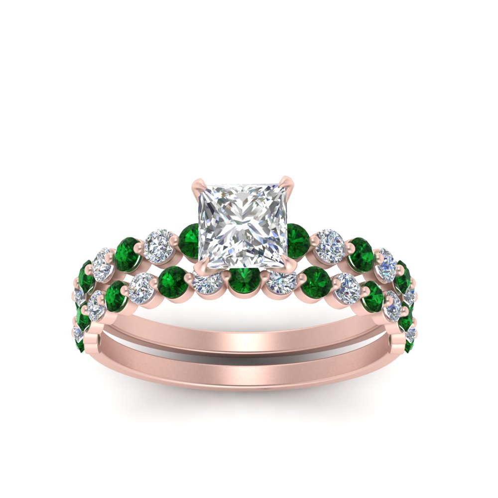 shared-prong-princess-cut-engagement-and-wedding-ring-set-with-emerald-in-FDENS3023PRGEMGR-NL-RG