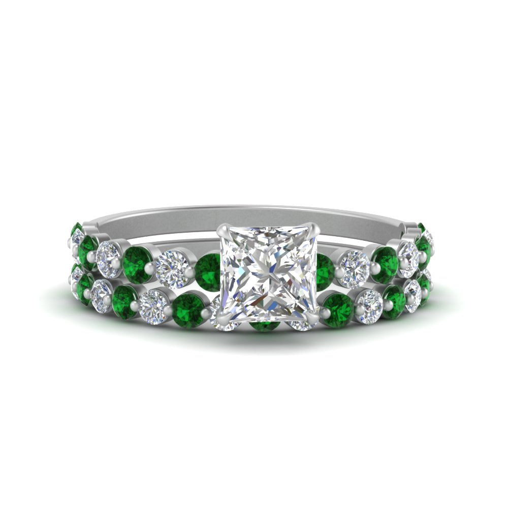 shared-prong-princess-cut-engagement-and-wedding-ring-set-with-emerald-in-FDENS3023PRGEMGR-NL-WG