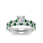 Load image into Gallery viewer, shared-prong-princess-cut-engagement-and-wedding-ring-set-with-emerald-in-FDENS3023PRGEMGR-NL-WG
