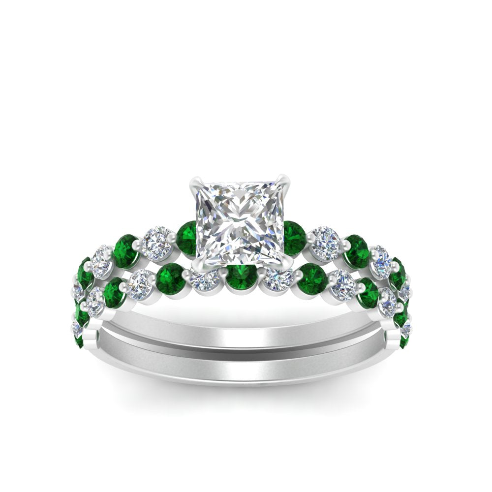 shared-prong-princess-cut-engagement-and-wedding-ring-set-with-emerald-in-FDENS3023PRGEMGR-NL-WG
