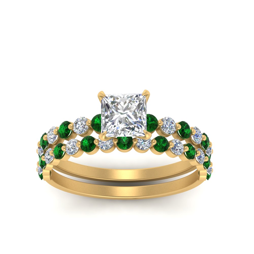 shared-prong-princess-cut-engagement-and-wedding-ring-set-with-emerald-in-FDENS3023PRGEMGR-NL-YG