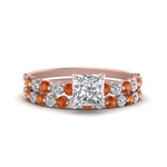 Load image into Gallery viewer, shared-prong-princess-cut-engagement-and-wedding-ring-set-with-orange-sapphire-in-FDENS3023PRGSAOR-NL-RG
