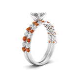 Load image into Gallery viewer, shared-prong-princess-cut-engagement-and-wedding-ring-set-with-orange-sapphire-in-FDENS3023PRGSAOR-NL-WG
