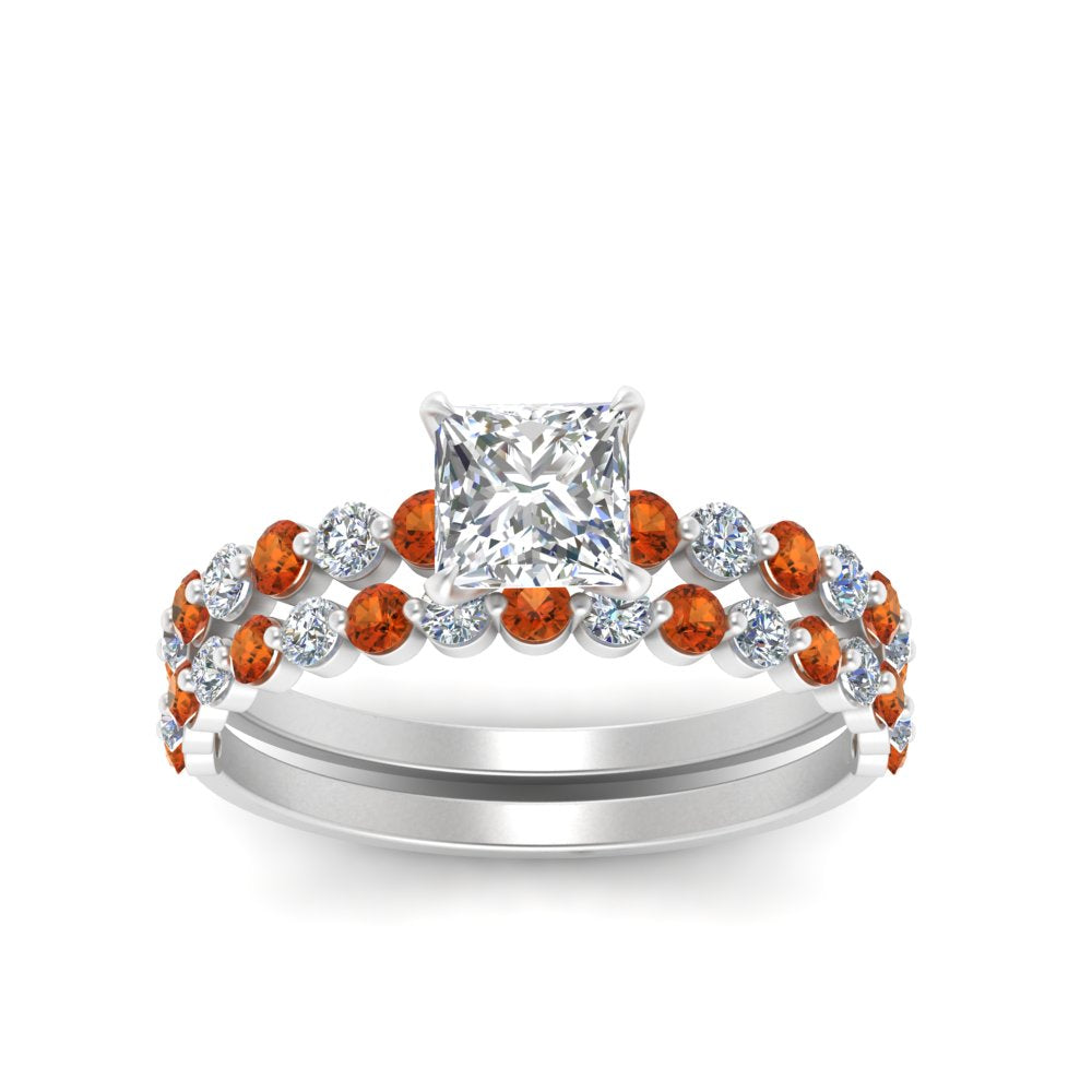 shared-prong-princess-cut-engagement-and-wedding-ring-set-with-orange-sapphire-in-FDENS3023PRGSAOR-NL-WG
