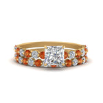 Load image into Gallery viewer, shared-prong-princess-cut-engagement-and-wedding-ring-set-with-orange-sapphire-in-FDENS3023PRGSAOR-NL-YG
