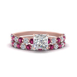Load image into Gallery viewer, shared-prong-princess-cut-engagement-and-wedding-ring-set-with-pink-sapphire-in-FDENS3023PRGSADRPI-NL-RG
