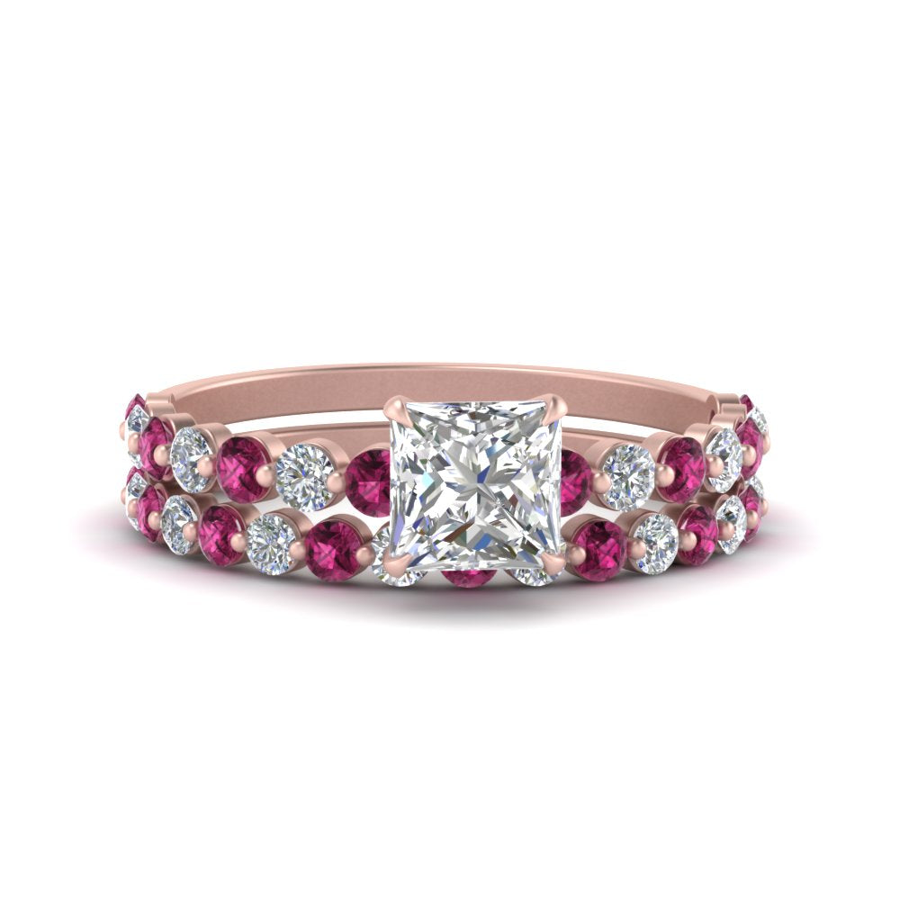 shared-prong-princess-cut-engagement-and-wedding-ring-set-with-pink-sapphire-in-FDENS3023PRGSADRPI-NL-RG