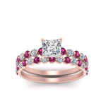 Load image into Gallery viewer, shared-prong-princess-cut-engagement-and-wedding-ring-set-with-pink-sapphire-in-FDENS3023PRGSADRPI-NL-RG
