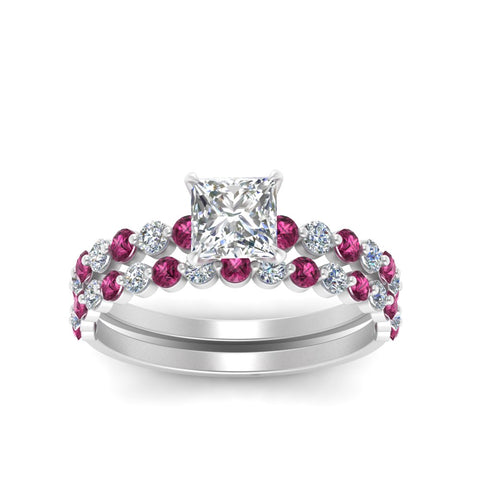 shared-prong-princess-cut-engagement-and-wedding-ring-set-with-pink-sapphire-in-FDENS3023PRGSADRPI-NL-WG