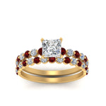 Load image into Gallery viewer, shared-prong-princess-cut-engagement-and-wedding-ring-set-with-ruby-in-FDENS3023PRGRUDR-NL-YG
