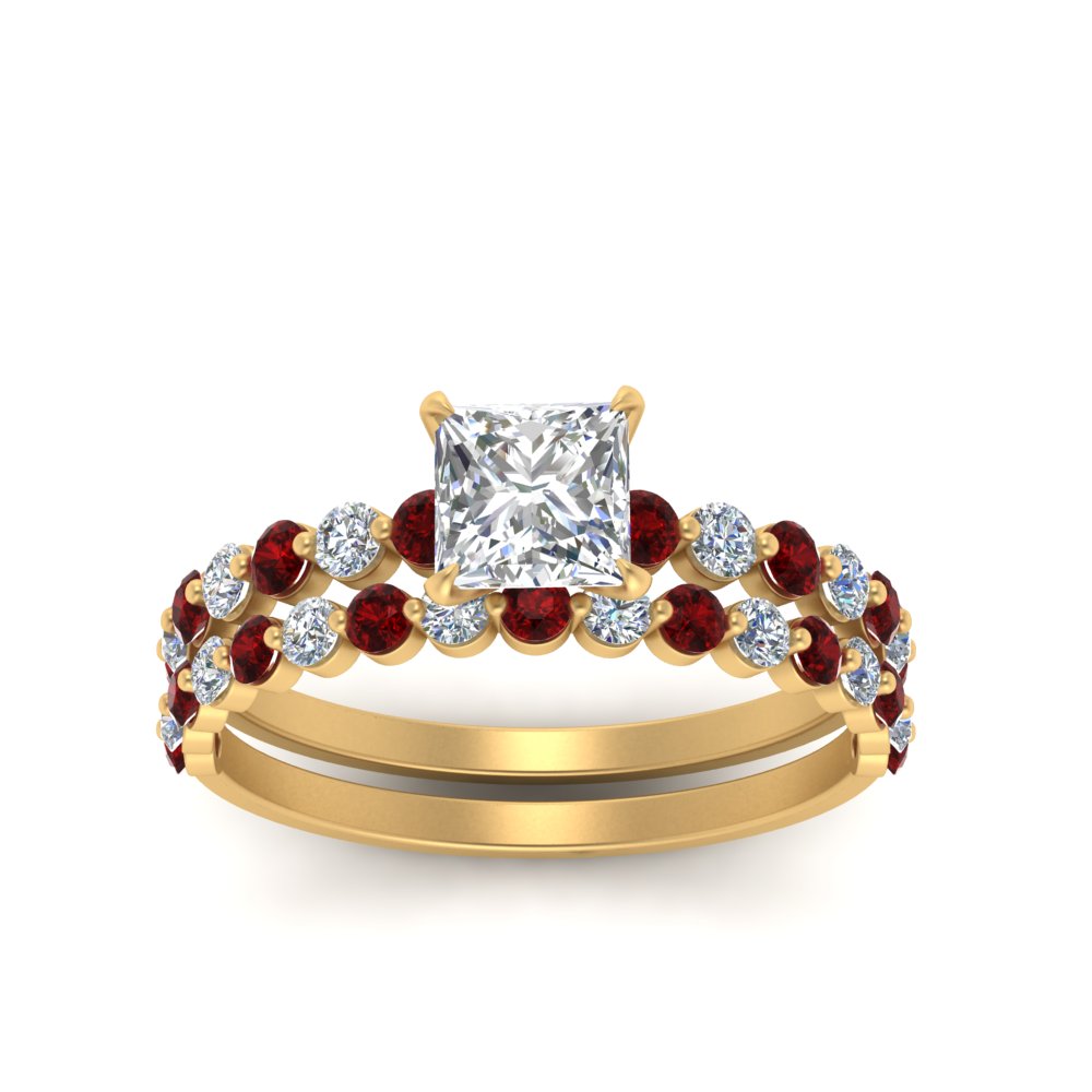 shared-prong-princess-cut-engagement-and-wedding-ring-set-with-ruby-in-FDENS3023PRGRUDR-NL-YG