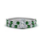 Load image into Gallery viewer, shared-prong-radiant-engagement-and-wedding-ring-set-with-emerald-in-FDENS3023RAGEMGR-NL-WG