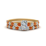 Load image into Gallery viewer, shared-prong-radiant-engagement-and-wedding-ring-set-with-orange-sapphire-in-FDENS3023RAGSAOR-NL-YG
