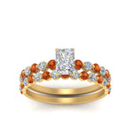 Load image into Gallery viewer, shared-prong-radiant-engagement-and-wedding-ring-set-with-orange-sapphire-in-FDENS3023RAGSAOR-NL-YG

