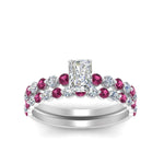 Load image into Gallery viewer, shared-prong-radiant-engagement-and-wedding-ring-set-with-pink-sapphire-in-FDENS3023RAGSADRPI-NL-WG
