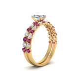 Load image into Gallery viewer, shared-prong-radiant-engagement-and-wedding-ring-set-with-pink-sapphire-in-FDENS3023RAGSADRPI-NL-YG