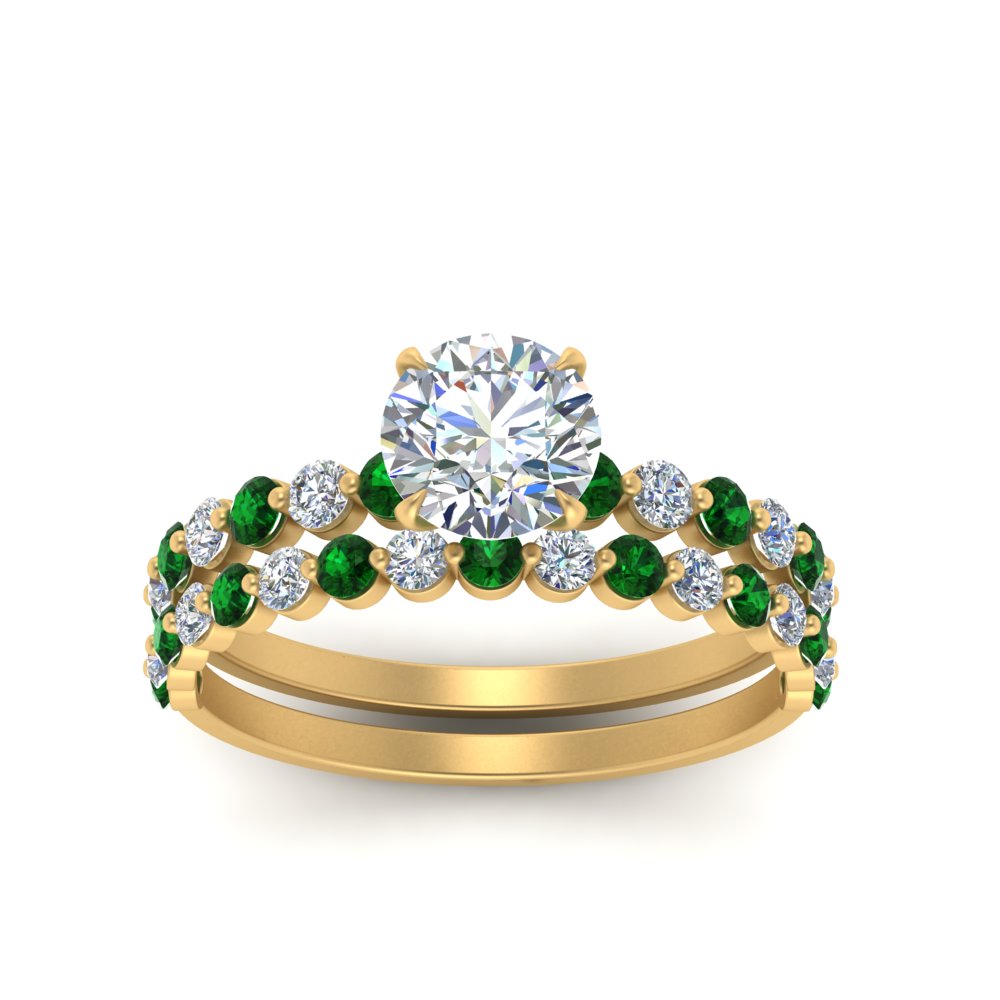 shared-prong-round-engagement-and-wedding-ring-set-with-emerald-in-FDENS3023ROGEMGR-NL-YG