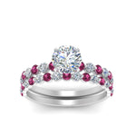 Load image into Gallery viewer, shared-prong-round-engagement-and-wedding-ring-set-with-pink-sapphire-in-FDENS3023ROGSADRPI-NL-WG

