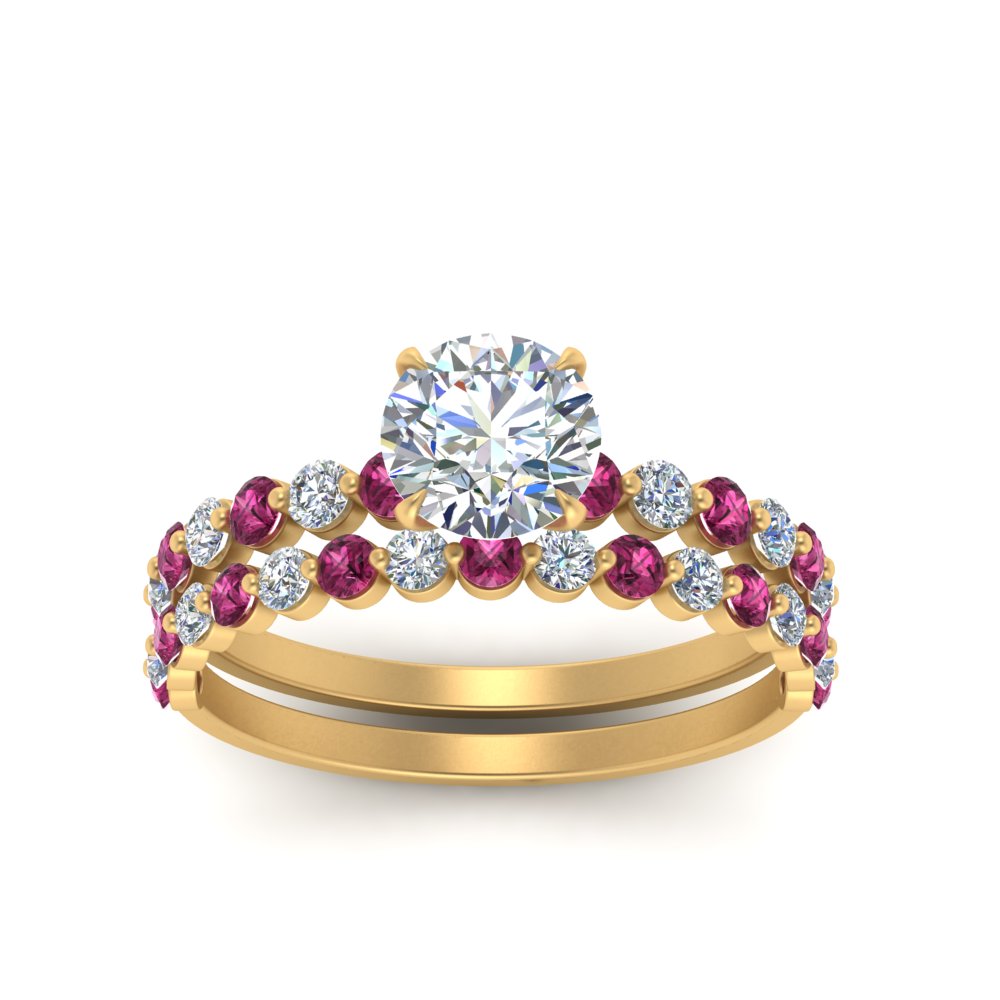shared-prong-round-engagement-and-wedding-ring-set-with-pink-sapphire-in-FDENS3023ROGSADRPI-NL-YG